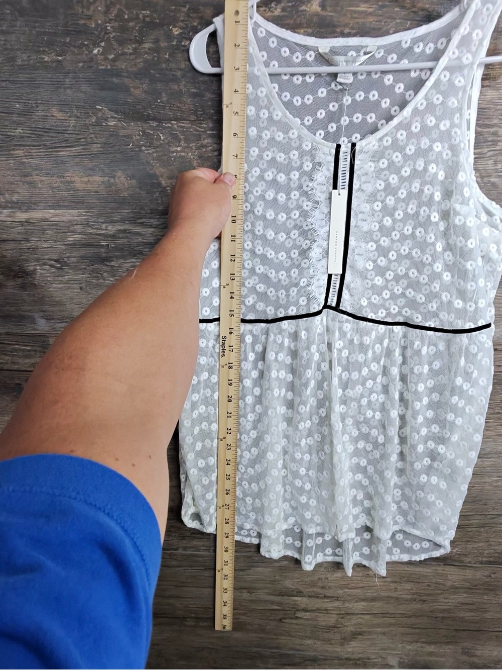 LC Lauren Conrad White Eyelet Tank with Black Trim - Picture 7 of 10